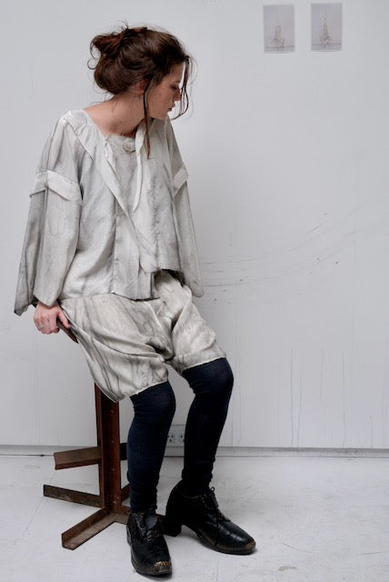 Paint dyed silver kimono silk top