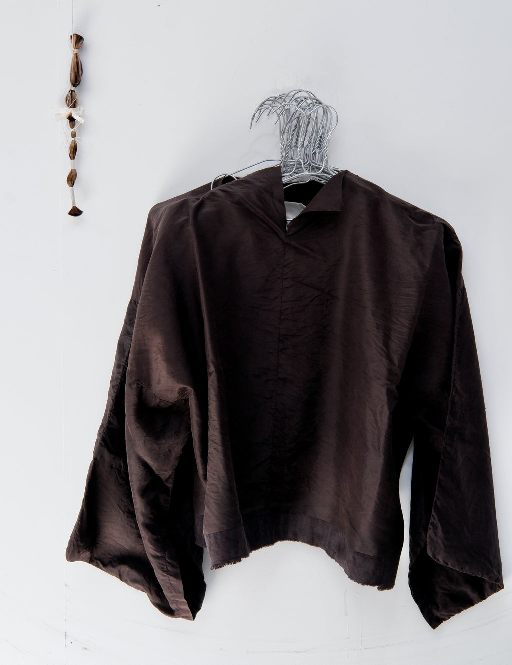 Brown kimono silk turned sleeve top