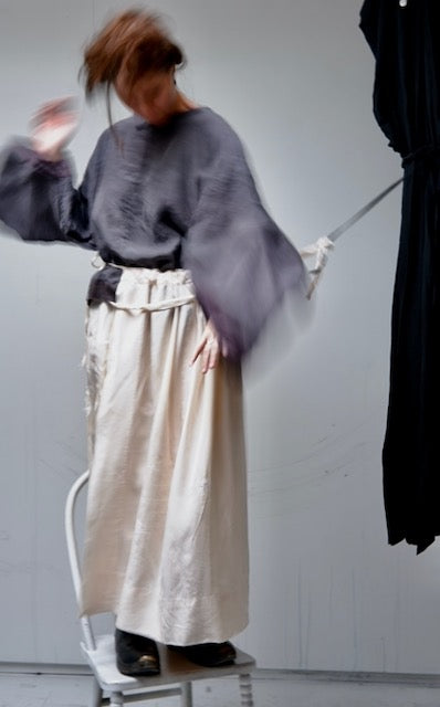 Grey silk turned sleeve kimono top