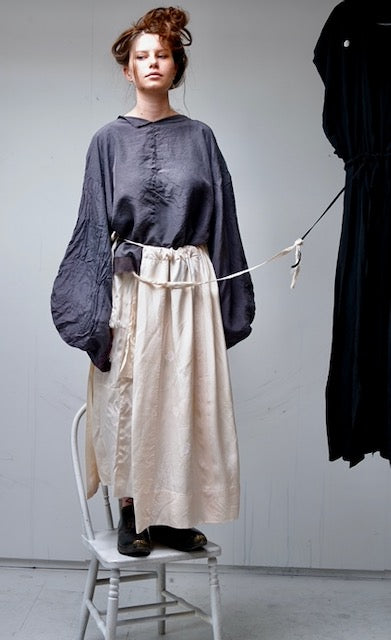 Grey silk turned sleeve kimono top