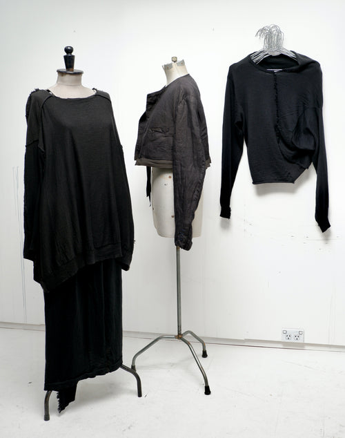 Charcoal raw edge asymmetrical merino top