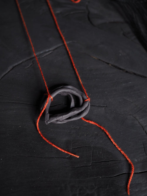 Necklace / Black Clay With Madder Dyed Silk