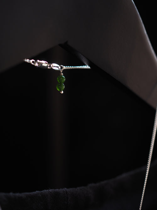 Box Stamp Silver Necklace with Green Jade