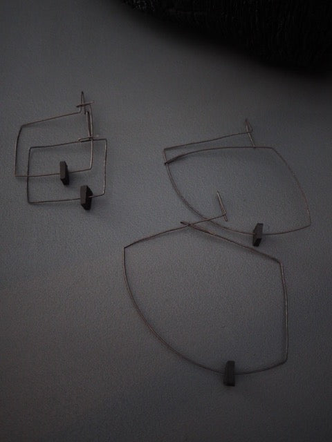 Oxidised sterling Silver & Ebony Earrings, Ver.1 or Ver.2